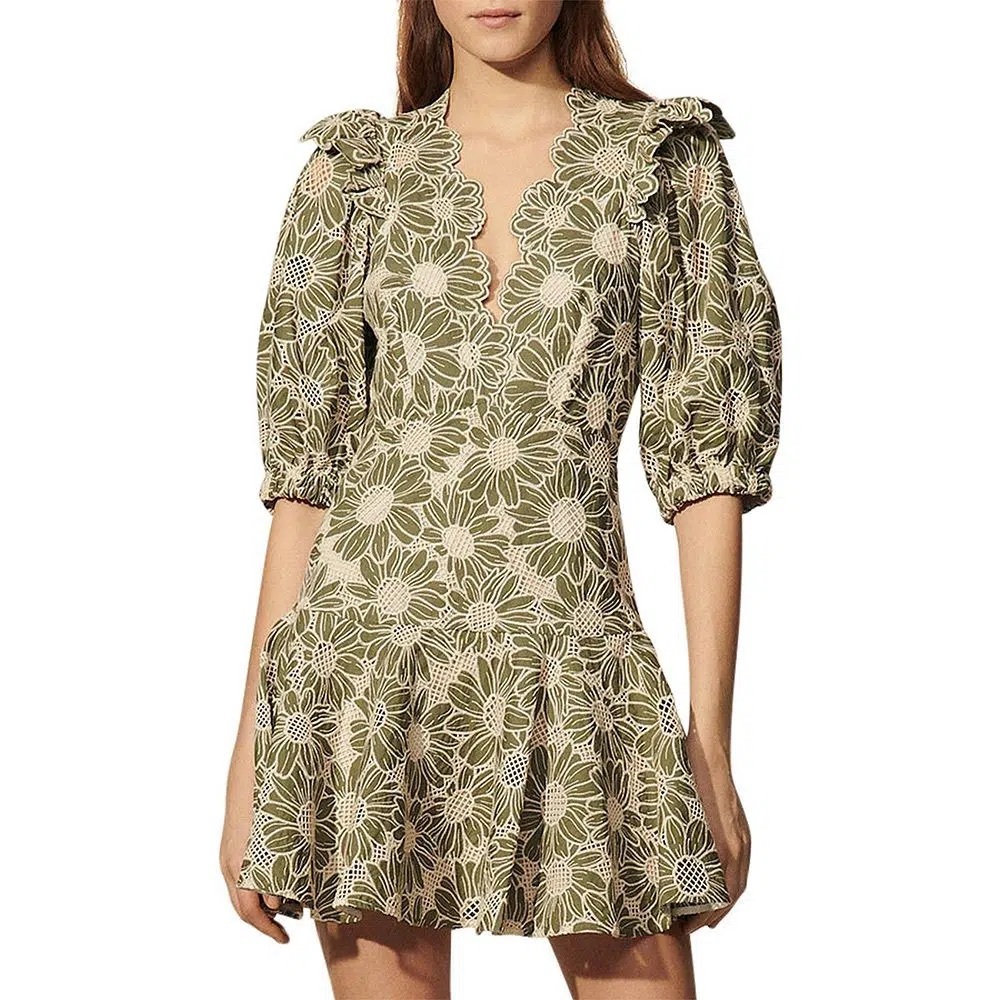 Sandro Audrey Cotton Embroidered Lace Mini Dress